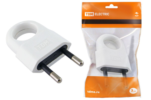 Вилка с кольцом 10А 250В б/з белая ТДМ                                        