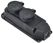 Розетка (колодка) двухместная с защитной крышкой 16А IP44 каучук черная GENERICA          