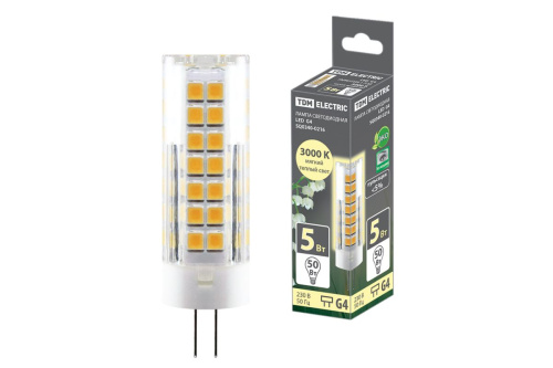 Лампа светодиодная  5Вт G4 230В 3000К, SMD, 16x55 мм ТДМ                                        