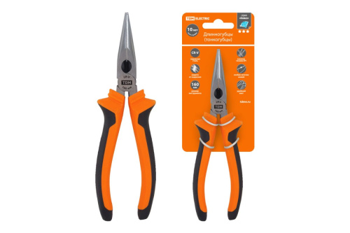 Длинногубцы (тонкогубцы), с двухкомпонентными рукоятками,CR-V сталь, 160 мм, серия "Алмаз" ТДМ                                        